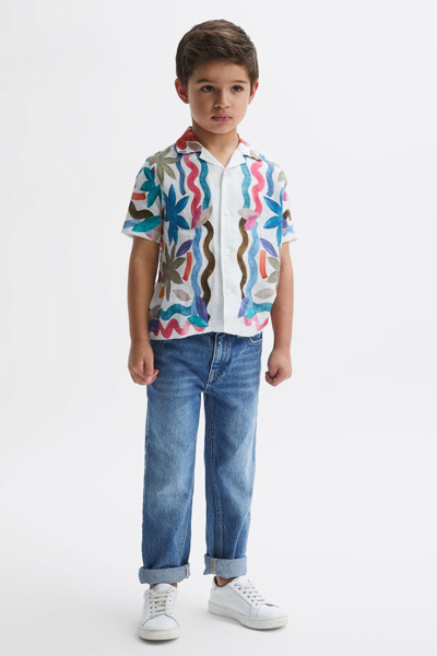 Shop Reiss Delphi - Multi Delphi Senior Linen Floral Cuban Collar Shirt, Uk 10-11 Yrs