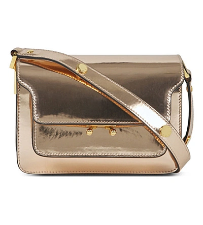 Shop Marni Mini Trunk Metallic-leather Shoulder Bag In Macaroon