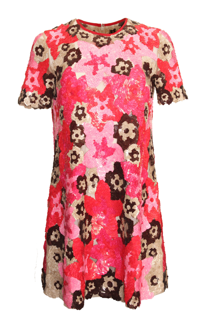 Shop Naeem Khan Floral Sequined Shift Dress In Multi