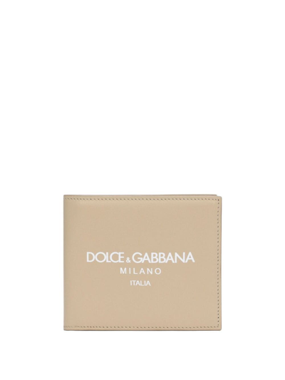 Shop Dolce & Gabbana Logo-print Leather Wallet In Neutrals