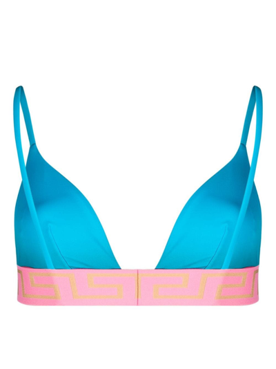 Versace Greca-border Triangle Bikini Top In Blue
