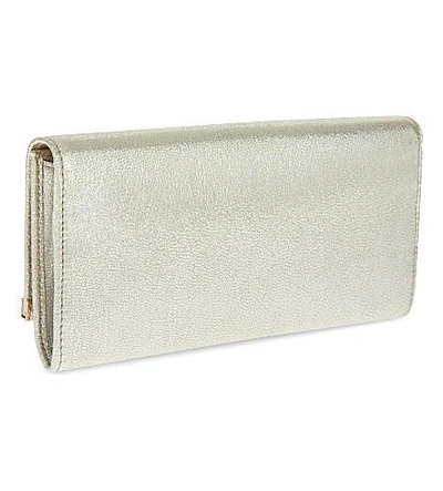 Shop Jimmy Choo Milla Leather Glitter Clutch In Glitter Champagne