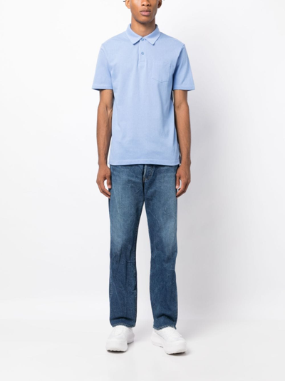 Shop Sunspel Riviera Short-sleeves Cotton Polo Shirt In Blue