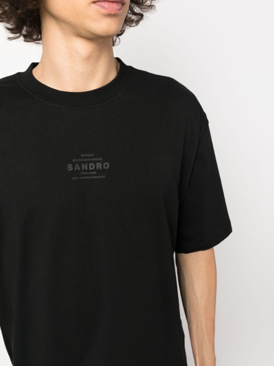 Shop Sandro Debossed-logo Cotton T-shirt In Black