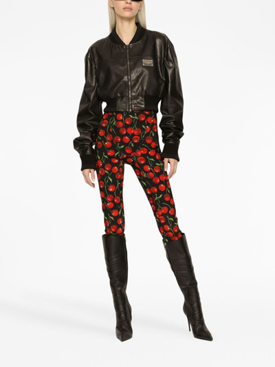 Dolce & Gabbana Short Leather Jacket With Long Sleeves In Black