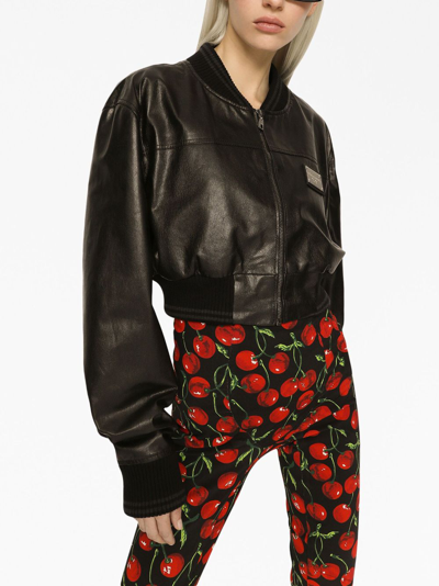 Dolce & Gabbana Short Leather Jacket With Long Sleeves In Black