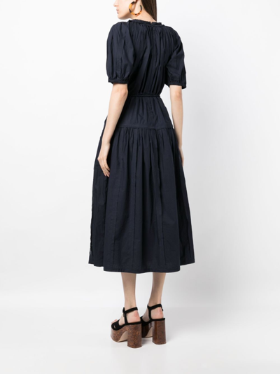 Shop Ulla Johnson Issa Short-sleeves Cotton Midi Dress In Blue
