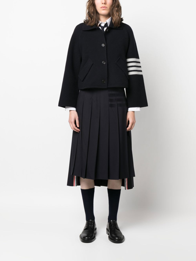 Shop Thom Browne 4-bar Stripe Cropped Jacket In Blue