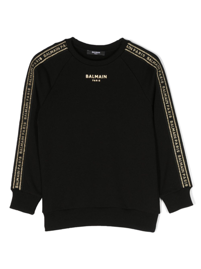 Shop Balmain Glitter Logo-print Cotton Sweatshirt In Black