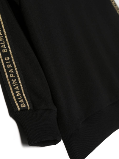 Shop Balmain Glitter Logo-print Cotton Sweatshirt In Black