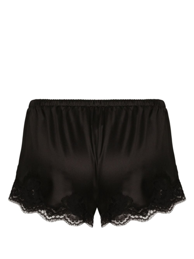 Shop Dolce & Gabbana Lace-detailing Satin-finish Briefs In Black