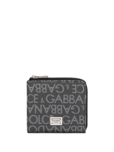 Dolce & Gabbana Logo-plaque Jacquard Wallet In Black