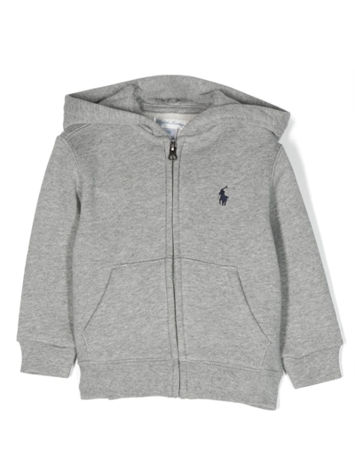 Shop Ralph Lauren Polo Pony-embroidered Zip-up Hoodie In Grey