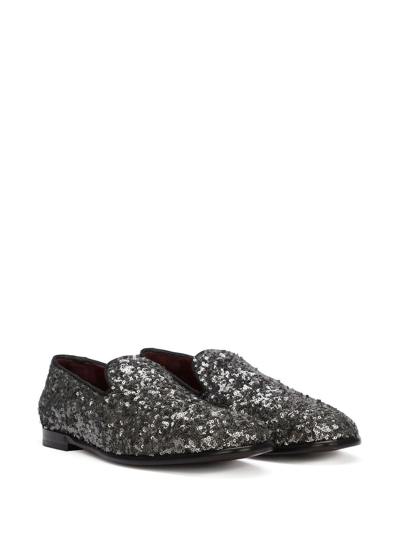 Shop Dolce & Gabbana Sequin-embellished Leather Slippers In Black