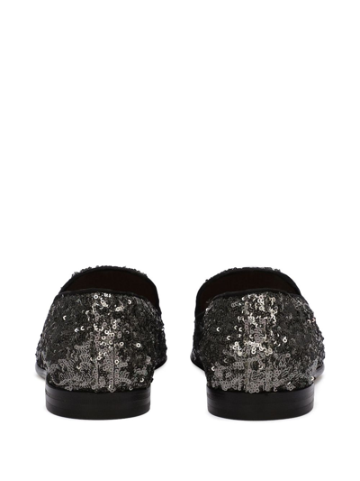 Shop Dolce & Gabbana Sequin-embellished Leather Slippers In Black