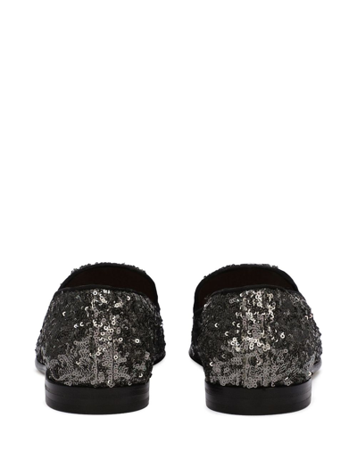 Dolce & Gabbana Sequin-embellished Leather Slippers In Black