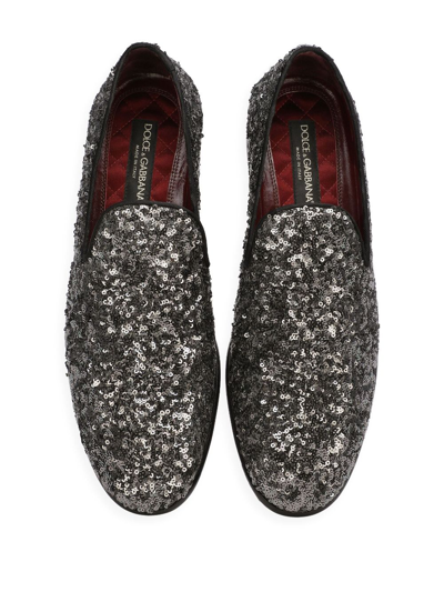 Shop Dolce & Gabbana Sequin-embellished Leather Slippers In Black