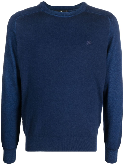 Shop Etro Logo-embroidered Virgin Wool Jumper In Blue