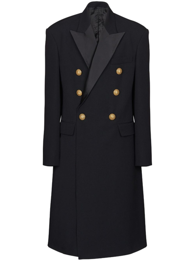 Shop Balmain Embossed-button Double-breasted Coat In Black