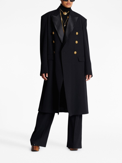 Shop Balmain Embossed-button Double-breasted Coat In Black