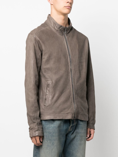Shop Giorgio Brato High-neck Zip-up Leather Jacket In Grey