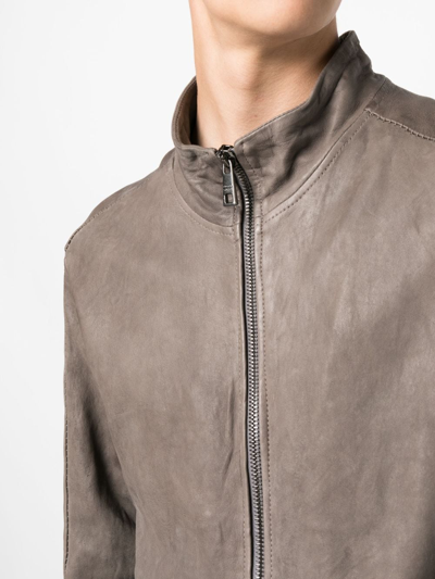 Shop Giorgio Brato High-neck Zip-up Leather Jacket In Grey
