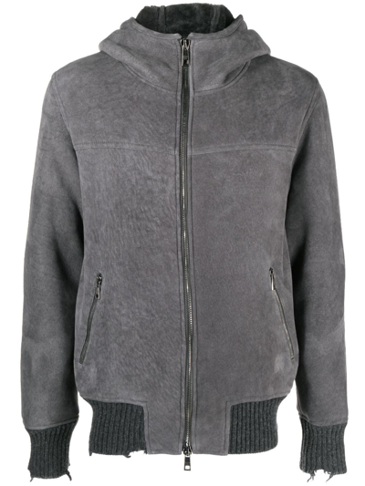 Shop Giorgio Brato Hooded Zip-up Leather Jacket In Grey