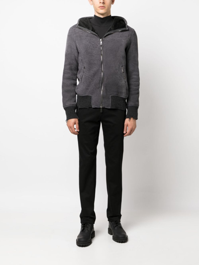 Shop Giorgio Brato Hooded Zip-up Leather Jacket In Grey