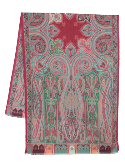 Shop Etro Graphic-print Cashmere-silk Scarf In Green