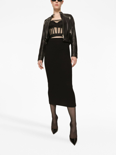 Dolce & Gabbana Long-sleeved Leather Jacket With Vertical Collar In Black