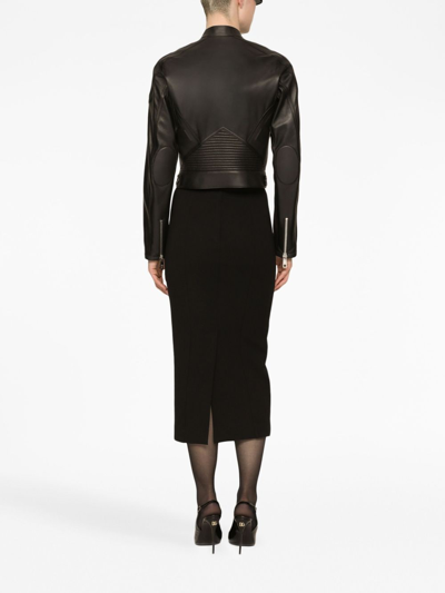 Dolce & Gabbana Long-sleeved Leather Jacket With Vertical Collar In Black