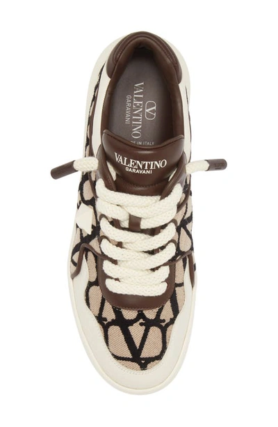 Shop Valentino Garavani Xl One Stud Logo Toile Sneaker In Kfn - Tan Brown