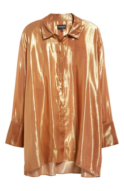Shop Retroféte Romy Metallic Silk Blend Button-up Shirt In Nude Glitter