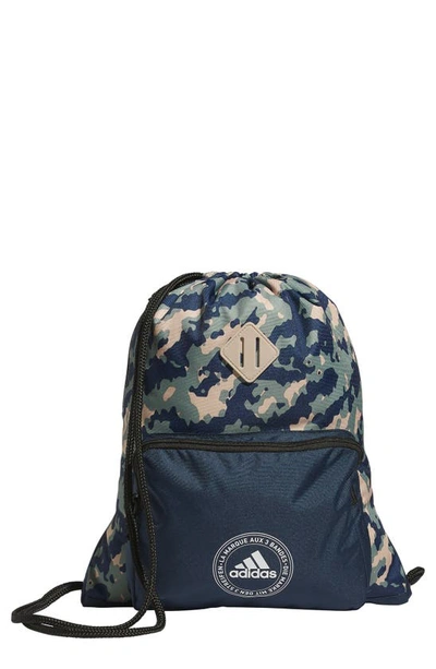 Adidas Originals Classic Camo Drawstring Backpack In Camo Navy-silver  Green/ Navy | ModeSens