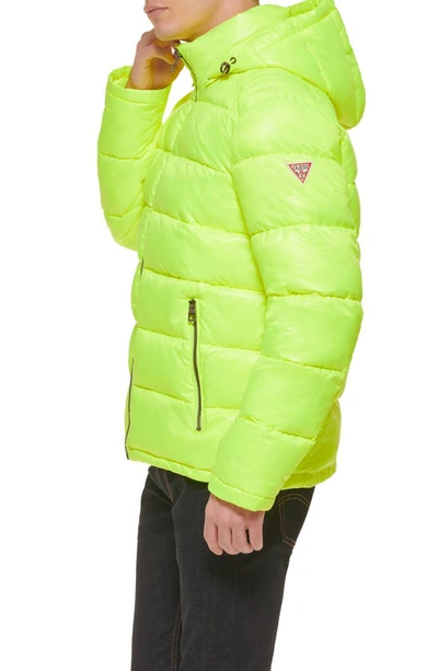 Shop Guess Hooded Solid Puffer Jacket In Neon Yellow