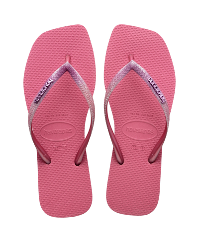 Shop Havaianas Women's Slim Square Glitter Sandals In Velvet Rose