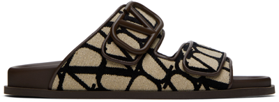 Shop Valentino Brown & Beige Vlogo Iconographe Sandals In 6zn Naturale/nero/fo