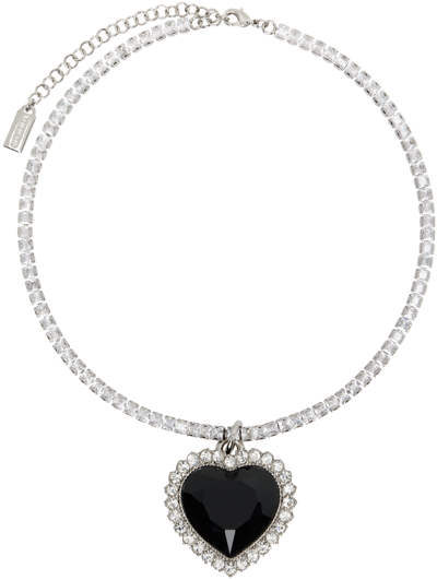 Shop Vetements Silver & Black Crystal Heart Necklace