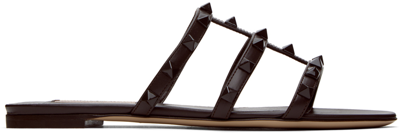 Shop Valentino Brown Rockstud Sandals In E05 Ebano