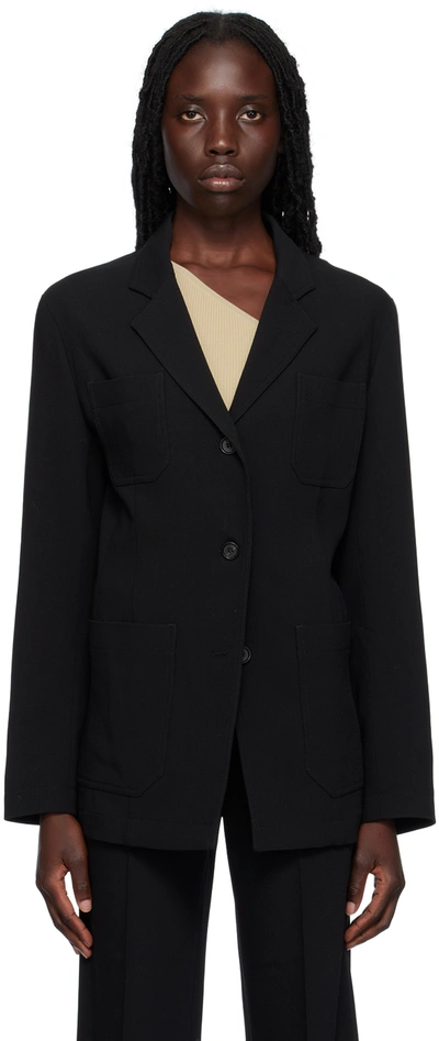 Totême Slim Viscose & Linen Blazer In 200 Black