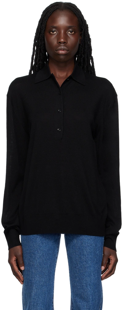 Shop Totême Black Spread Collar Polo In 200 Black
