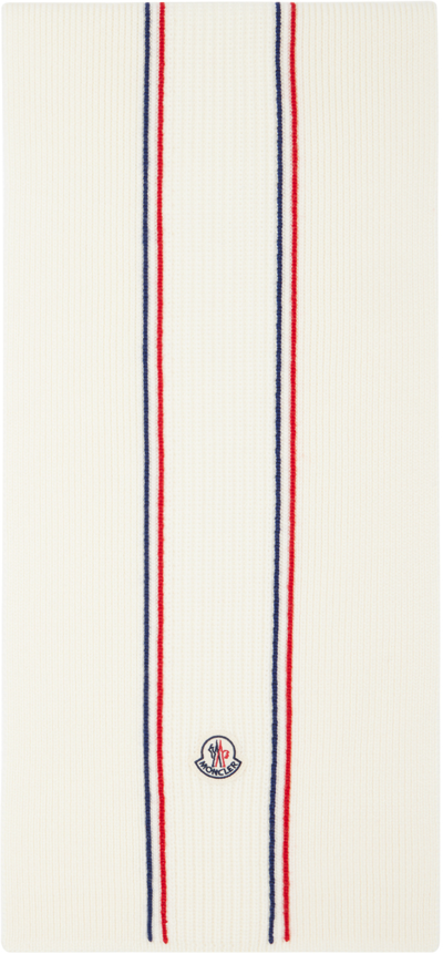 Shop Moncler Off-white Tricolor Scarf In 034 White