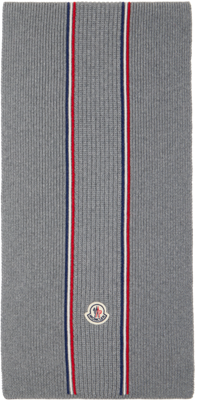 Shop Moncler Gray Tricolor Scarf In 981 Gray