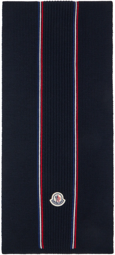 Shop Moncler Navy Tricolor Scarf In 742 Blue