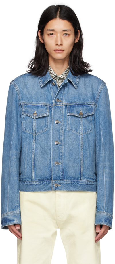 Shop Ferragamo Blue Faded Denim Jacket In Blu Denim