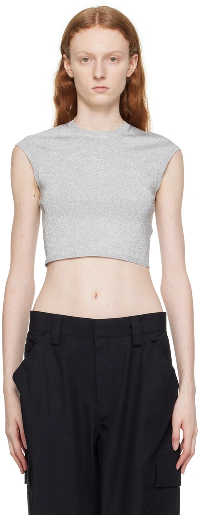 Shop Alexander Wang T Silver Cropped T-shirt In 046 Silver