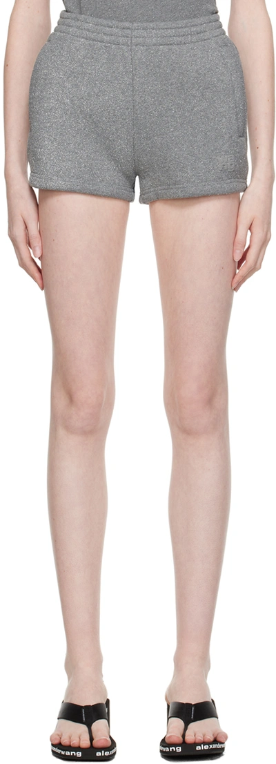 Shop Alexander Wang T Gray Glittered Shorts In 079 Sidewalk