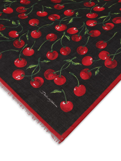 Shop Dolce & Gabbana Cherry-print Silk Scarf In Black