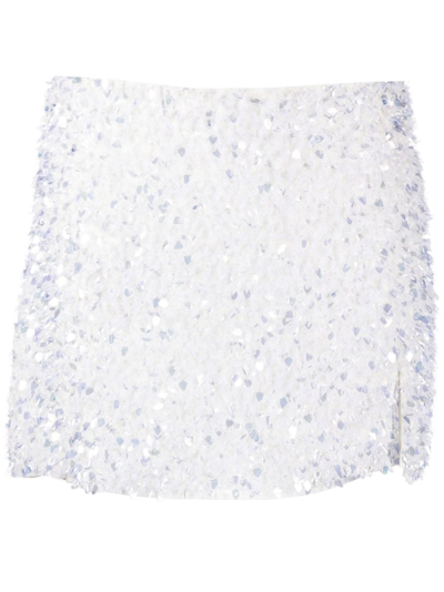 Shop Leslie Amon Sequin-embellished Mid-rise Miniskirt In White