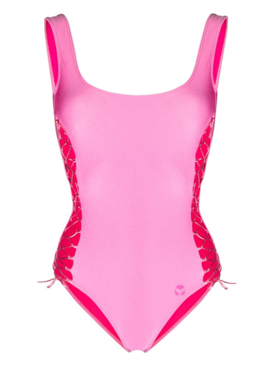 Shop Leslie Amon Scoop Back Stretch Swimsuit In Pink